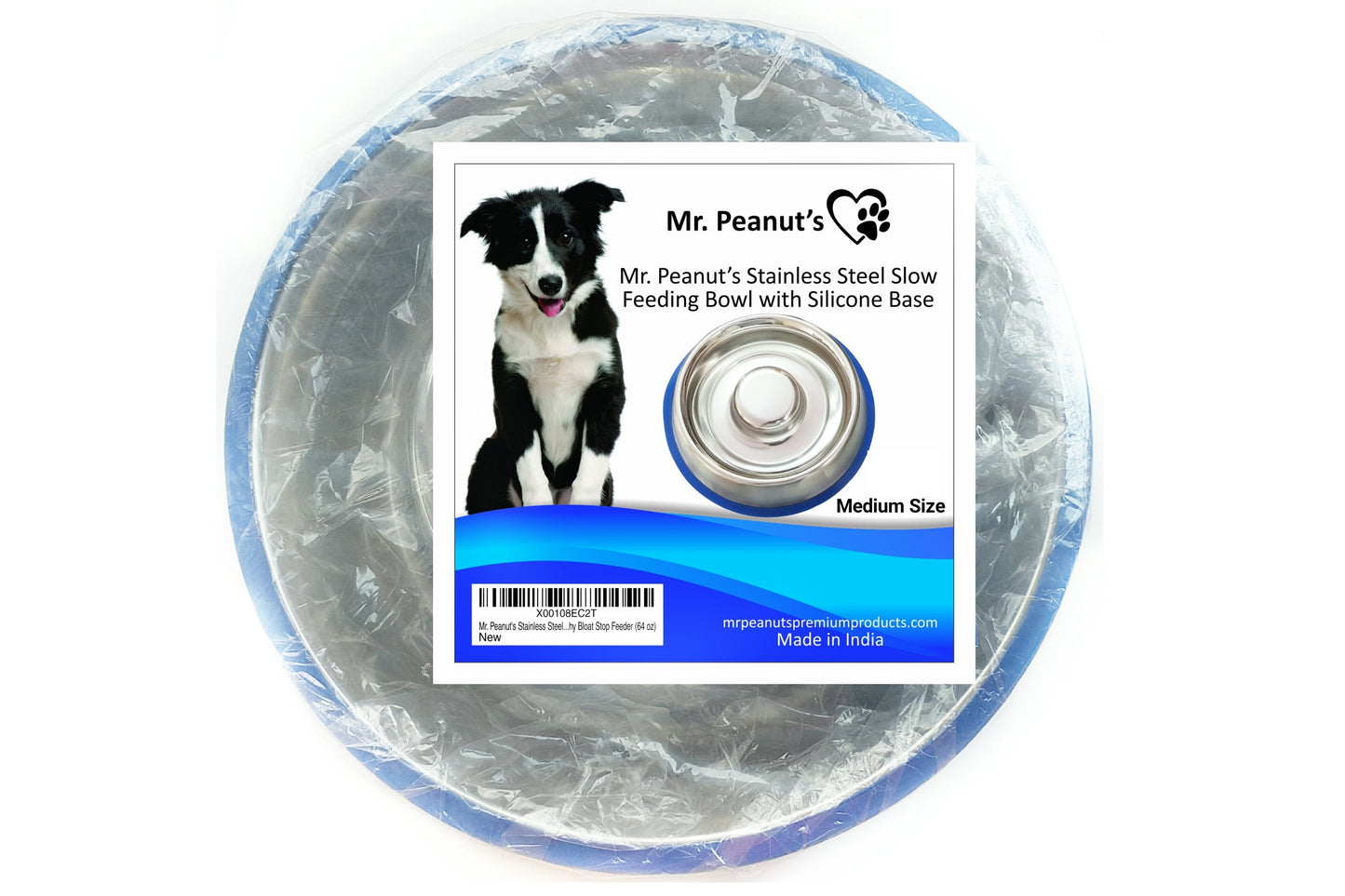 Mr. Peanut's Slow Feed Anti-Bloat Dog Bowl with Bonded Silicone Base